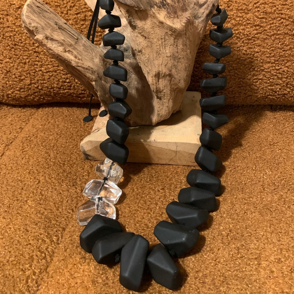 Marla Wynne statement piece in black and clear lucite. Fun geometric shapes
